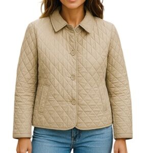 DELLA SPIGA Quilted Barn Jacket Oatmeal Cream Button Front Collar Pockets Size M